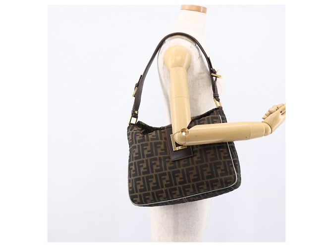 FENDI Zucca Canvas Schultertasche Braun Schwarz Auth 173418 - Ansicht 21