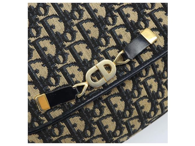 Borsa a Spalla in Tela Trotter Christian Dior Blu Navy Oro Auth gh1790 D'oro - vista 14