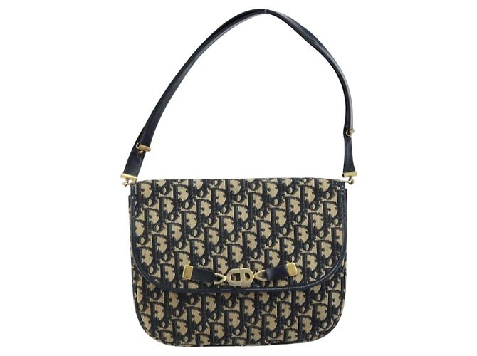 Borsa a Spalla in Tela Trotter Christian Dior Blu Navy Oro Auth gh1790 D'oro - vista 2