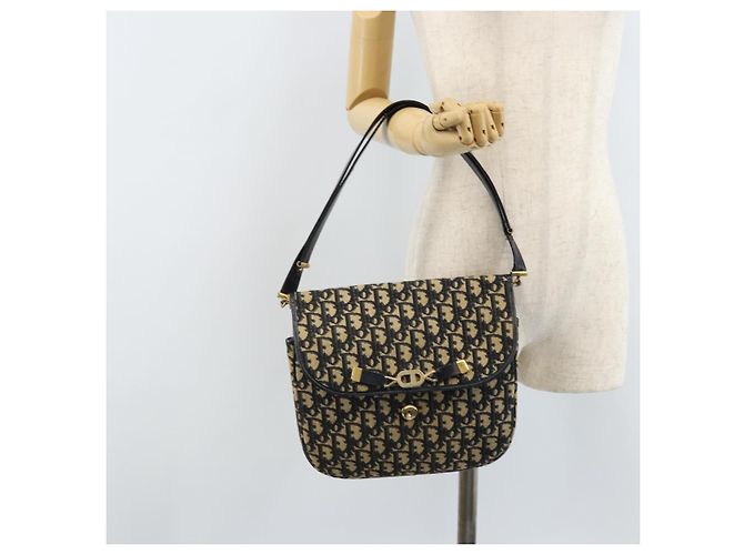 Borsa a Spalla in Tela Trotter Christian Dior Blu Navy Oro Auth gh1790 D'oro - vista 23