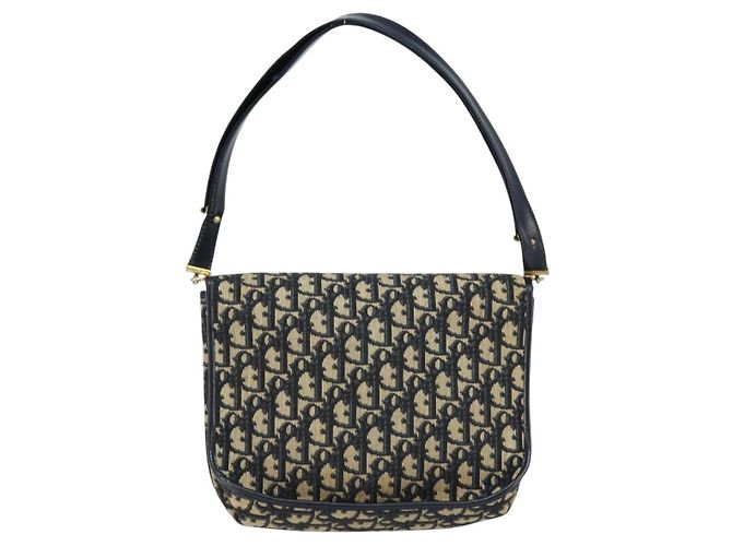 Borsa a Spalla in Tela Trotter Christian Dior Blu Navy Oro Auth gh1790 D'oro - vista 3