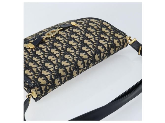 Borsa a Spalla in Tela Trotter Christian Dior Blu Navy Oro Auth gh1790 D'oro - vista 6