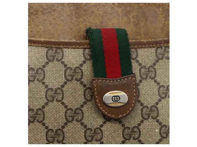 Gucci Borsa GG Supreme Web Sherry Line in PVC beige e oro 904 02 026 Auth LNZ369 D'oro - vista 15