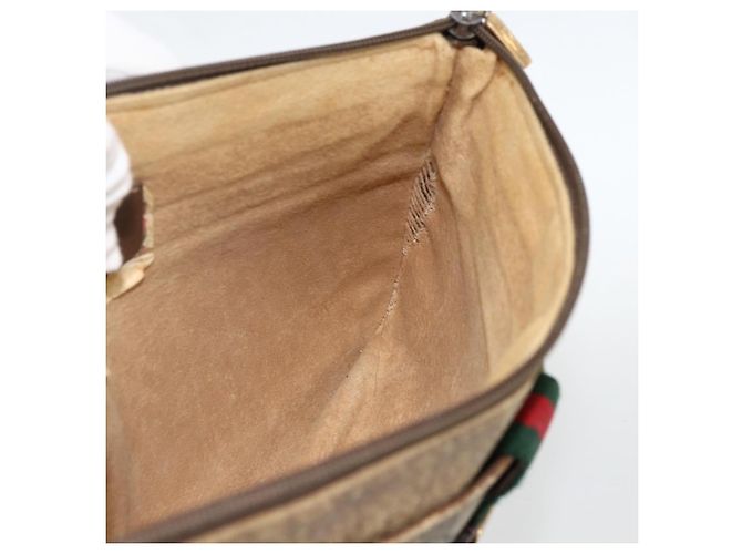 Gucci Borsa GG Supreme Web Sherry Line in PVC beige e oro 904 02 026 Auth LNZ369 D'oro - vista 19