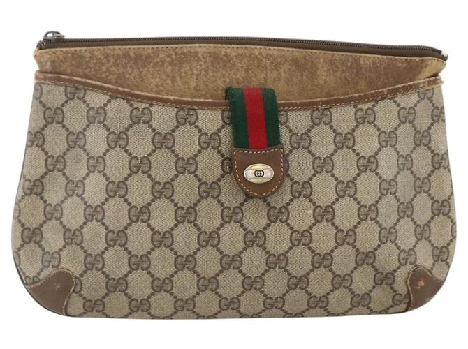 Gucci Borsa GG Supreme Web Sherry Line in PVC beige e oro 904 02 026 Auth LNZ369 D'oro - vista 2