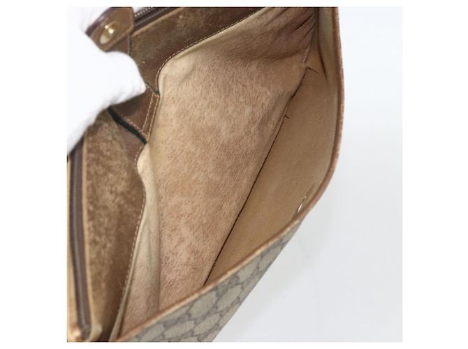 Gucci Borsa GG Supreme Web Sherry Line in PVC beige e oro 904 02 026 Auth LNZ369 D'oro - vista 21