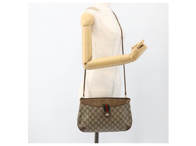 Gucci Borsa GG Supreme Web Sherry Line in PVC beige e oro 904 02 026 Auth LNZ369 D'oro - vista 24