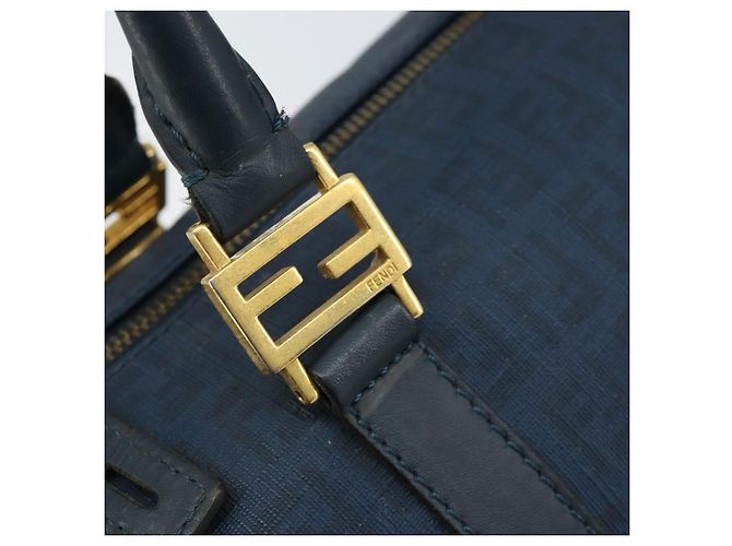 Borsa Boston in tela Zucchino FENDI blu navy e oro Auth gh1746 D'oro - vista 14