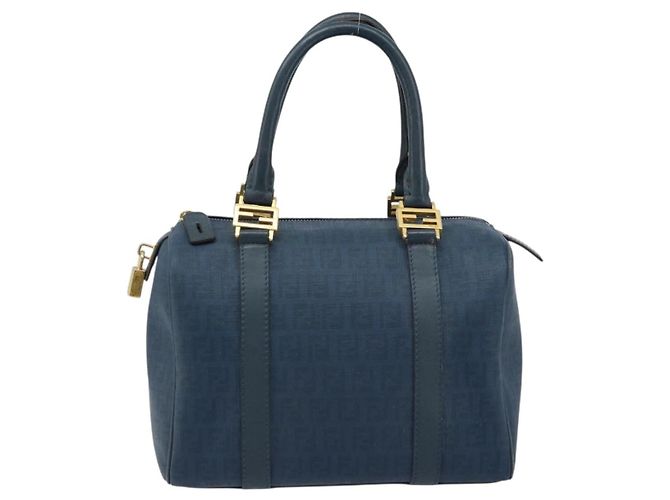 Borsa Boston in tela Zucchino FENDI blu navy e oro Auth gh1746 D'oro - vista 2