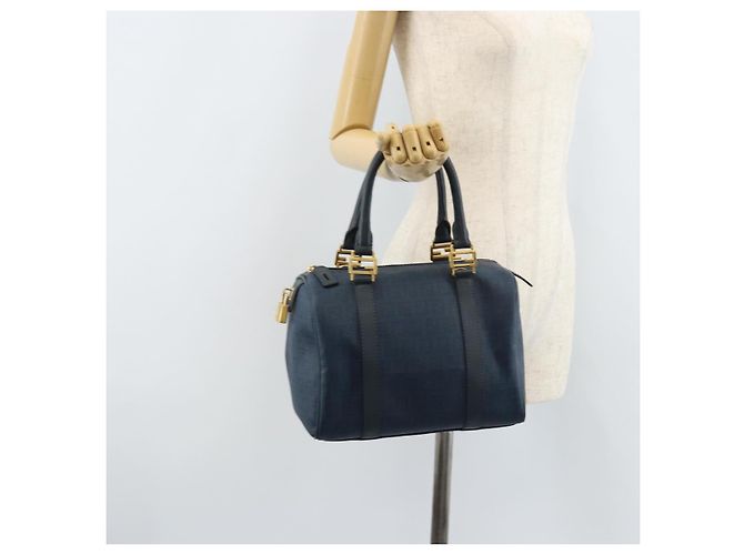 Borsa Boston in tela Zucchino FENDI blu navy e oro Auth gh1746 D'oro - vista 23