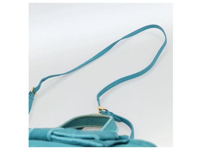Ribbon PRADA Borsa a mano in nylon con nastro 2 in 1 azzurro chiaro oro Auth ka2797 D'oro Blu chiaro - vista 10