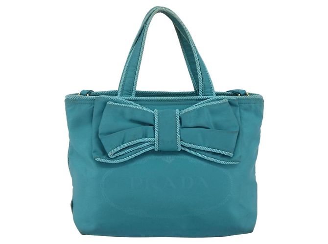 Ribbon PRADA Borsa a mano in nylon con nastro 2 in 1 azzurro chiaro oro Auth ka2797 D'oro Blu chiaro - vista 2