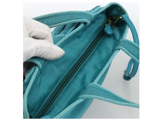 Ribbon PRADA Borsa a mano in nylon con nastro 2 in 1 azzurro chiaro oro Auth ka2797 D'oro Blu chiaro - vista 6