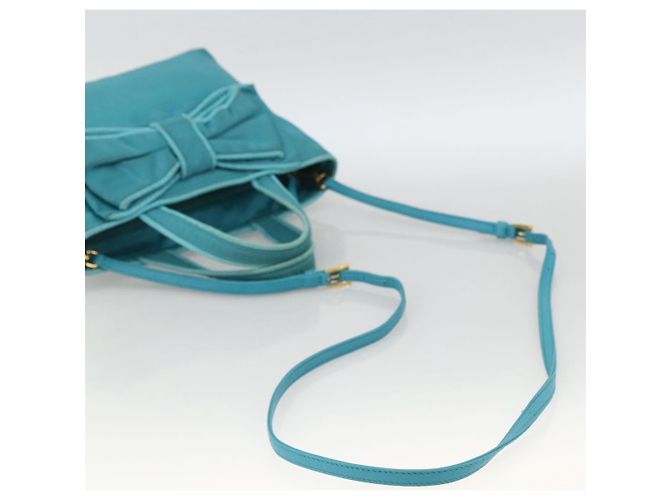 Ribbon PRADA Borsa a mano in nylon con nastro 2 in 1 azzurro chiaro oro Auth ka2797 D'oro Blu chiaro - vista 9