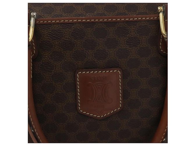 Céline Borsa a mano in tela Macadam CELINE in pelle PVC marrone oro Auth 172719 D'oro - vista 15