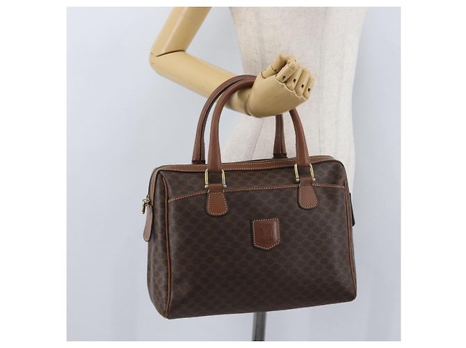 Céline Borsa a mano in tela Macadam CELINE in pelle PVC marrone oro Auth 172719 D'oro - vista 24