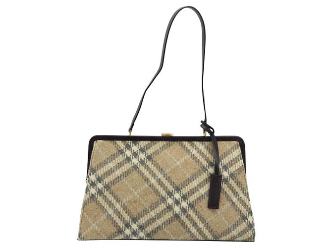 Borsa a Spalla Burberry Nova Check Lana Beige Oro Auth LNZ061A D'oro - vista 2