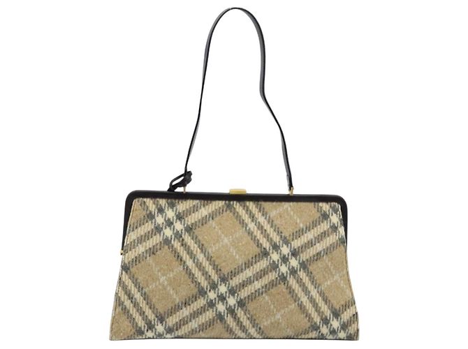 Borsa a Spalla Burberry Nova Check Lana Beige Oro Auth LNZ061A D'oro - vista 3