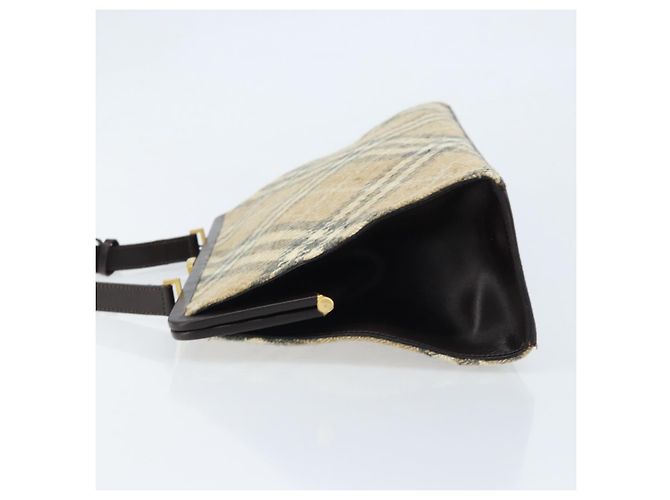 Borsa a Spalla Burberry Nova Check Lana Beige Oro Auth LNZ061A D'oro - vista 5