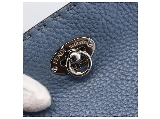 FENDI Celeria Tote Bag aus Leder hellblau silber Auth ka2780 - Ansicht 15