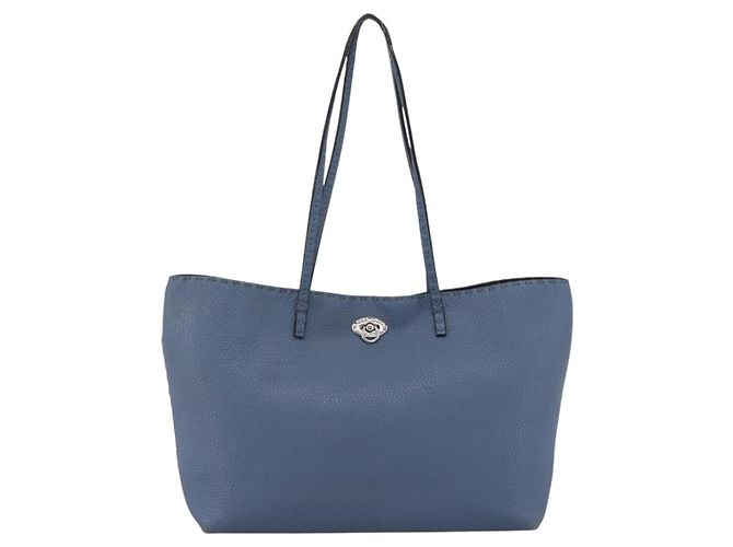 FENDI Celeria Tote Bag aus Leder hellblau silber Auth ka2780 - Ansicht 2