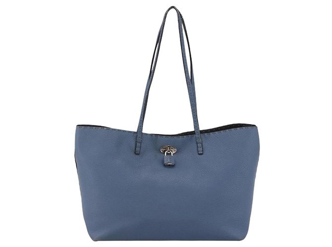 FENDI Celeria Tote Bag aus Leder hellblau silber Auth ka2780 - Ansicht 3