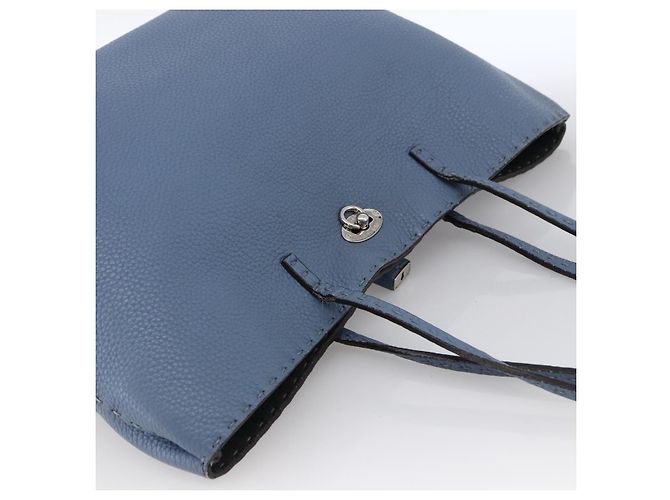 FENDI Celeria Tote Bag aus Leder hellblau silber Auth ka2780 - Ansicht 6