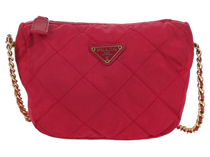 PRADA Borsa a Spalla con Catena Nylon Rosa Oro Auth 166995A D'oro - vista 2