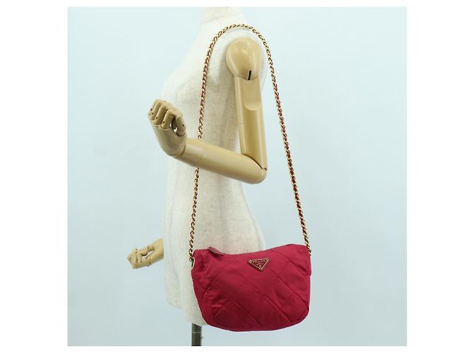 PRADA Borsa a Spalla con Catena Nylon Rosa Oro Auth 166995A D'oro - vista 24