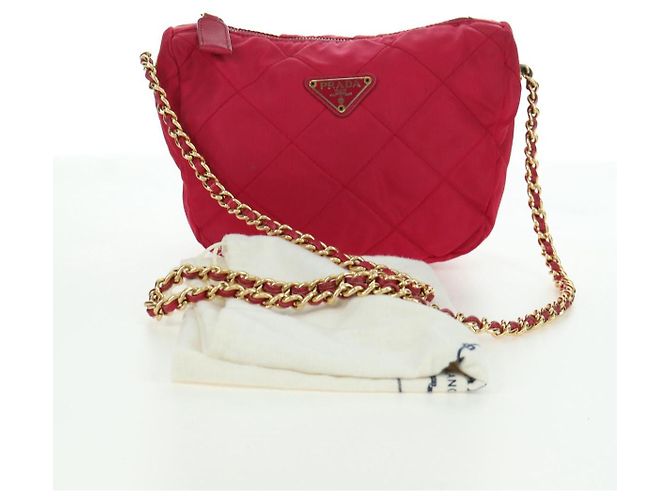 PRADA Borsa a Spalla con Catena Nylon Rosa Oro Auth 166995A D'oro - vista 25