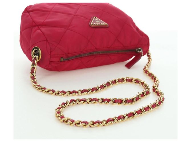 PRADA Borsa a Spalla con Catena Nylon Rosa Oro Auth 166995A D'oro - vista 7