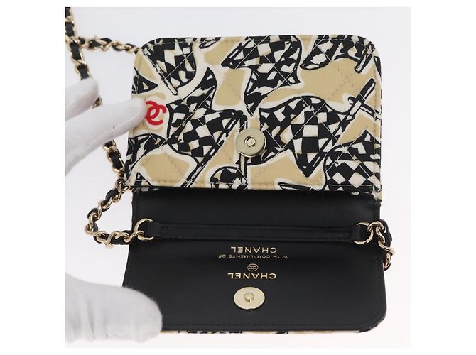 CHANEL Mini Matelassé 12 Pochette a Catena Spalla Satin Beige Oro CC Auth 171471SAM D'oro - vista 16