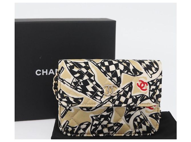 CHANEL Mini Matelassé 12 Pochette a Catena Spalla Satin Beige Oro CC Auth 171471SAM D'oro - vista 22
