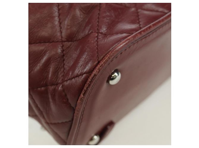 CHANEL Matelasse Chain Backpack Leather Bordeaux Silver CC Auth 172627A Silvery Dark red - view 12
