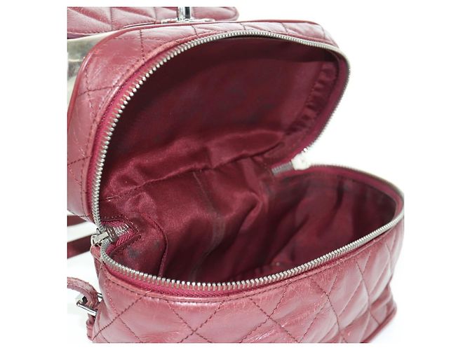 CHANEL Matelasse Chain Backpack Leather Bordeaux Silver CC Auth 172627A Silvery Dark red - view 17