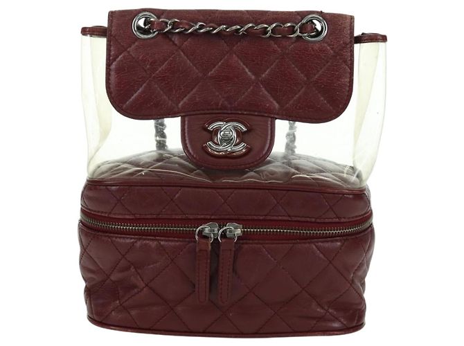 CHANEL Matelasse Chain Backpack Leather Bordeaux Silver CC Auth 172627A Silvery Dark red - view 2