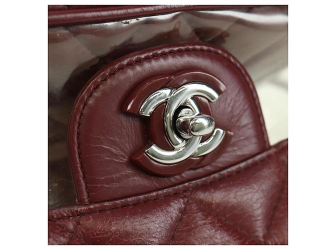 CHANEL Matelasse Chain Backpack Leather Bordeaux Silver CC Auth 172627A Silvery Dark red - view 23