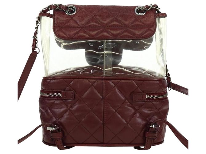 CHANEL Matelasse Chain Backpack Leather Bordeaux Silver CC Auth 172627A Silvery Dark red - view 3