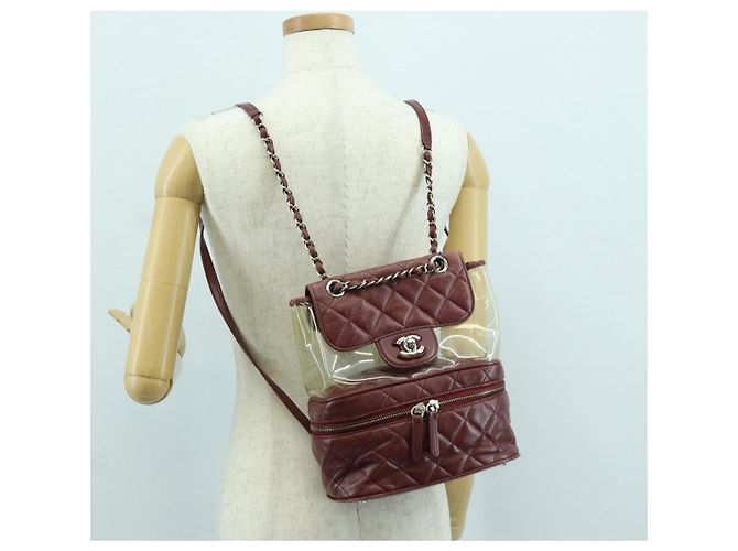 CHANEL Matelasse Chain Backpack Leather Bordeaux Silver CC Auth 172627A Silvery Dark red - view 31