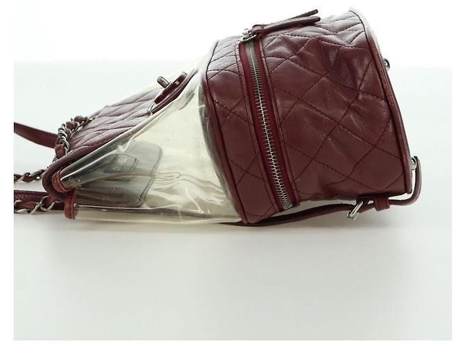 CHANEL Matelasse Chain Backpack Leather Bordeaux Silver CC Auth 172627A Silvery Dark red - view 4