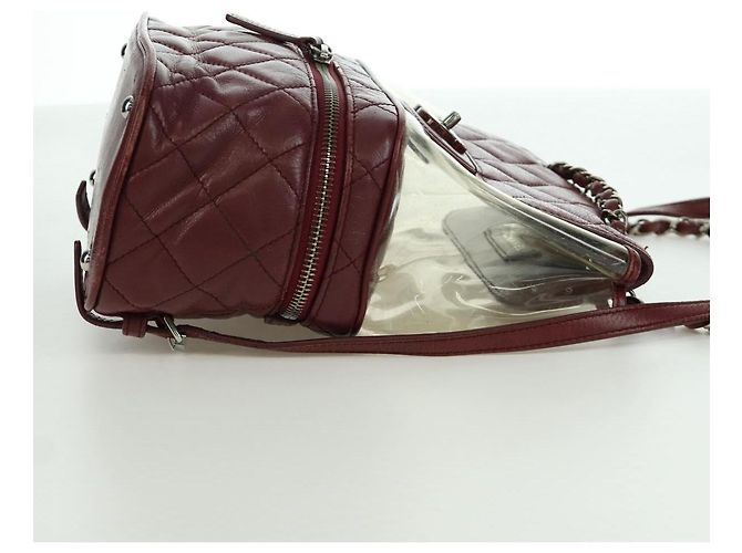 CHANEL Matelasse Chain Backpack Leather Bordeaux Silver CC Auth 172627A Silvery Dark red - view 5