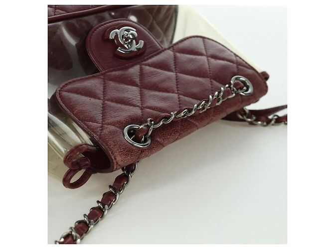 CHANEL Matelasse Chain Backpack Leather Bordeaux Silver CC Auth 172627A Silvery Dark red - view 6