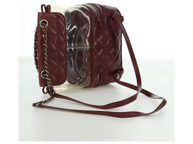CHANEL Matelasse Chain Backpack Leather Bordeaux Silver CC Auth 172627A Silvery Dark red - view 7
