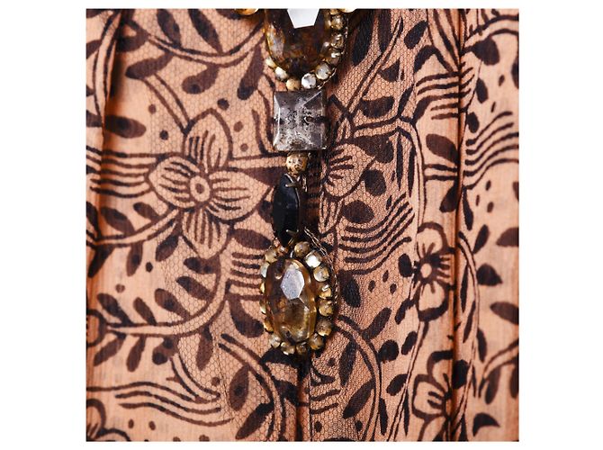 Vestido de seda estampada sem alças com detalhe em joia Lanvin - vista 6