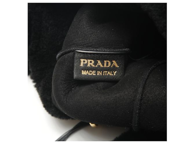 Borsa 2 in 1 in shearling e pelliccia di pecora con logo Prada Nero - vista 11