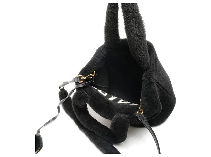 Borsa 2 in 1 in shearling e pelliccia di pecora con logo Prada Nero - vista 13
