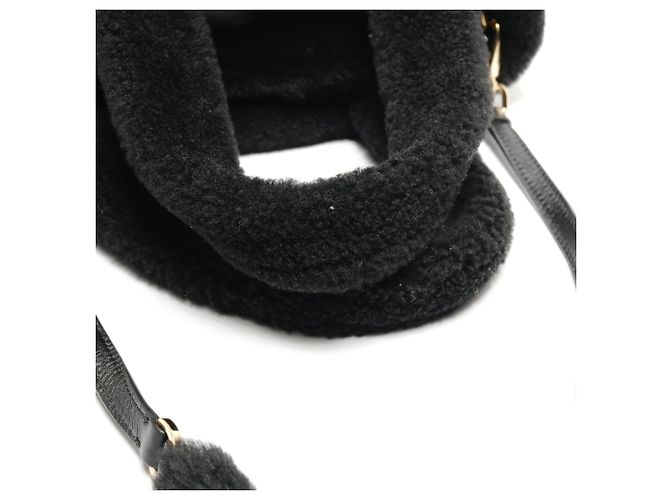 Borsa 2 in 1 in shearling e pelliccia di pecora con logo Prada Nero - vista 14