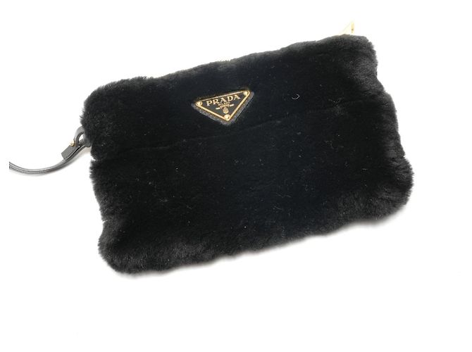 Borsa 2 in 1 in shearling e pelliccia di pecora con logo Prada Nero - vista 16
