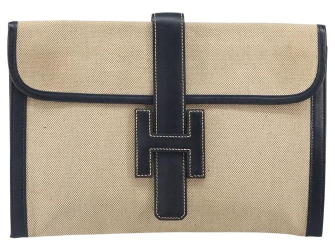 Clutch Jige Elan in tela Hermès Beige - vista 2