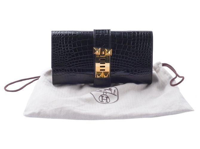 Clutch Medor 23 in alligatore lucido del Mississippi Hermès 2017 Nero - vista 11